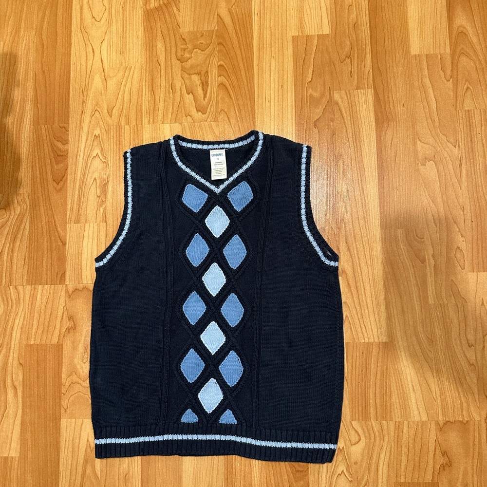 Boys Navy Blue Argyle Vest 7/8